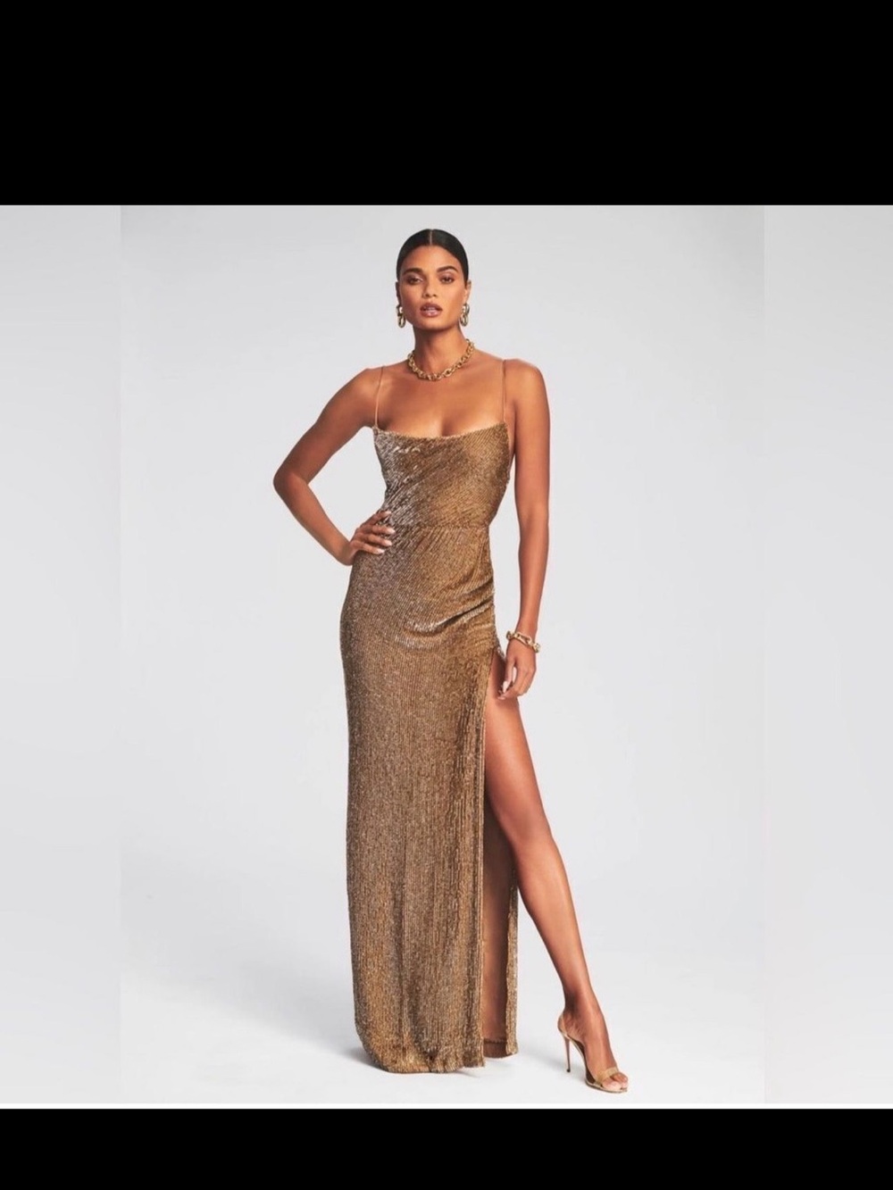 Retrofete Bronze Sequin evening dress with High Slit